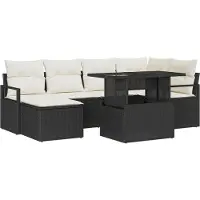 vidaXL Ensemble de canapé de jardin avec coussins 7 pcs noir et crème