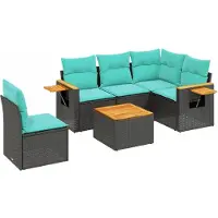 vidaXL Ensemble de salon de jardin 6 pièces avec coussins noir poly rotin