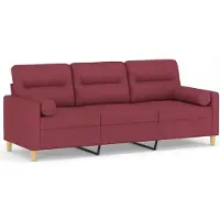 vidaXL Canapé 3 places avec coussins décoratifs vin rouge 180 cm Tissu