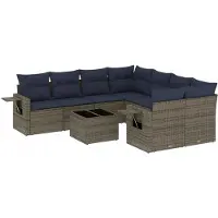 vidaXL Ensemble de 9 canapés de jardin avec coussins, gris, polyrattan