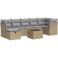 vidaXL Ensemble de jardin canapé 8 pièces avec coussins Beige Poly Rattan