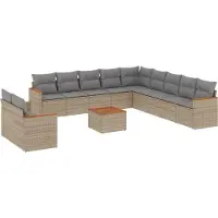 vidaXL Ensemble de salon de jardin 11 pièces avec coussins Beige Poly Rattan