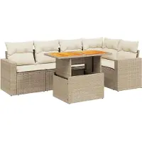 vidaXL Ensemble de salon de jardin 6 pièces avec coussins Beige Poly Rattan