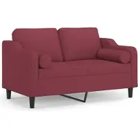 vidaXL Canapé 2 places avec coussins décoratifs vin rouge 120 cm Tissu