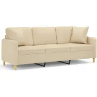 vidaXL Canapé 3 places avec oreillers décoratifs crème 180 cm tissu