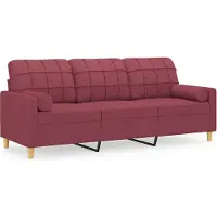 vidaXL Canapé 3 places avec oreillers décoratifs bordeaux 180 cm tissu