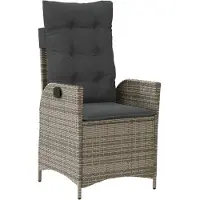 vidaXL Fauteuil de jardin Réglable avec coussin Gris Poly Rattan