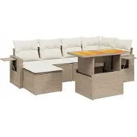 vidaXL Ensemble de salon de jardin 7 pièces avec coussins Beige Poly Rattan