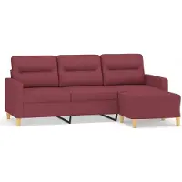 vidaXL Canapé 3 places avec pouf vin rouge 180 cm Tissu