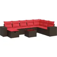 vidaXL Ensemble de salon de jardin 9 pièces avec coussins Marron Poly Rattan