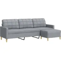 vidaXL Canapé 3 places avec pouf gris clair 210 cm Tissu
