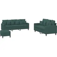 vidaXL Ensemble de canapés 3 pièces avec coussins vert foncé velours