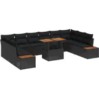 vidaXL Ensemble de canapé de jardin , 11 pièces, noir, en résine tressée