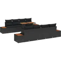vidaXL Ensemble de canapés de jardin , 9 pièces, noir, en résine tressée