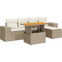 vidaXL Ensemble de salon de jardin 6 pièces avec coussins Beige Poly Rattan