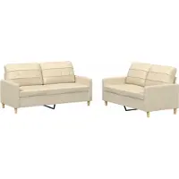 vidaXL Ensemble de canapés 2 pièces avec coussins Crème Tissu