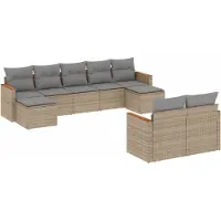 vidaXL Ensemble de salon de jardin 9 pièces avec coussins beige Poly rotin