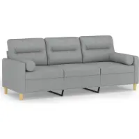 vidaXL Canapé 3 places avec oreillers gris clair 180 cm tissu