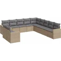 vidaXL Ensemble de salon de jardin 11 pièces avec coussins Beige Poly Rattan
