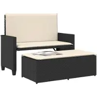 vidaXL Banc de jardin avec coussins et tabouret noir Poly rotin