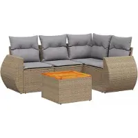 vidaXL Ensemble de salon de jardin 5 pièces avec coussins Beige Poly Rattan