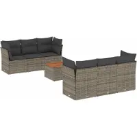 vidaXL Ensemble de salon de jardin 7 pièces avec coussins Gris Poly rotin