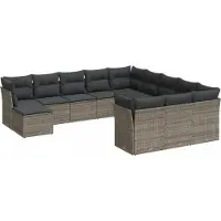 vidaXL Ensemble de salon de jardin 12 pièces avec coussins Gris Poly rotin