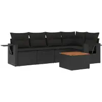 vidaXL ensemble de salon de jardin 6 pièces avec coussins Noir Poly Rattan