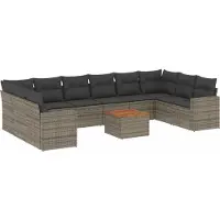 vidaXL Ensemble de salon de jardin 11 pièces avec coussins Gris Poly rotin