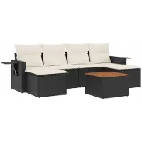 vidaXL Ensemble de salon de jardin 7 pièces avec coussins noir poly rotin