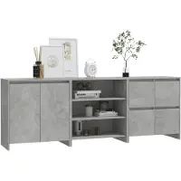 vidaXL Sideboard 3 pcs. gris béton bois composite