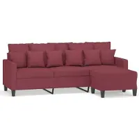 vidaXL Canapé 3 places avec pouf vin rouge 180 cm Tissu