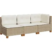 vidaXL Canapé de jardin 3 places avec coussins Beige Poly Rattan