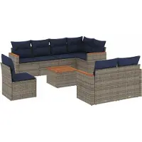 vidaXL Ensemble de 9 canapés de jardin avec coussins, gris, polyrattan