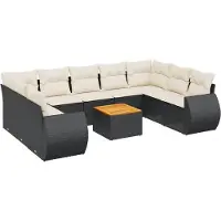 vidaXL Ensemble de 10 canapés de jardin avec coussins noir poly rotin