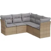 vidaXL Ensemble de salon de jardin 5 pièces avec coussins Beige Poly Rattan