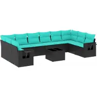 vidaXL Ensemble de 11 canapés de jardin avec coussins, polyrattan noir
