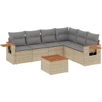 vidaXL Ensemble de salon de jardin 6 pièces avec coussins Beige Poly Rattan
