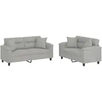 vidaXL Ensemble de canapés 2 pièces avec coussins gris clair tissu microfibre