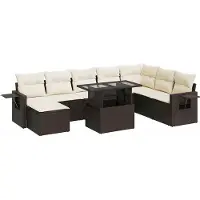 vidaXL Ensemble de salon de jardin 9 pièces avec coussins Marron Poly Rattan
