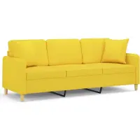 vidaXL Canapé 3 places avec oreillers jaune clair 180 cm tissu