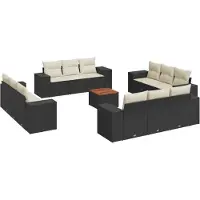 vidaXL Ensemble de 13 canapés de jardin avec coussins noir poly rotin