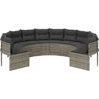 vidaXL Canapé de jardin avec coussins Rond Gris Poly Rattan