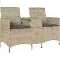 vidaXL Canapé de jardin 2 places avec table et coussins gris clair Poly rotin