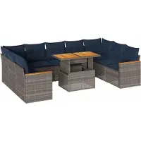 vidaXL Ensemble de salon de jardin 10 pièces avec coussins Gris Poly Rattan