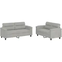 vidaXL Ensemble de canapés 2 pièces avec coussins gris clair tissu microfibre