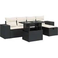 vidaXL Ensemble de salon de jardin 6 pièces avec coussins noir poly rotin