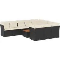 vidaXL Ensemble de salon de jardin 11 pièces avec coussins noir poly rotin