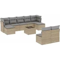 vidaXL Ensemble de salon de jardin 10 pièces avec coussins Beige Poly Rattan