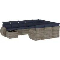 vidaXL Ensemble de 11 canapés de jardin avec coussins, gris, polyrattan
